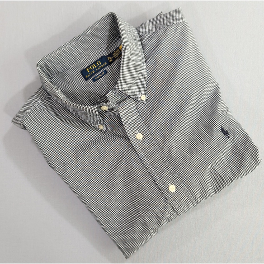Polo Ralph Lauren Mens XXL Classic Fit Gingham Check Button Down Navy White